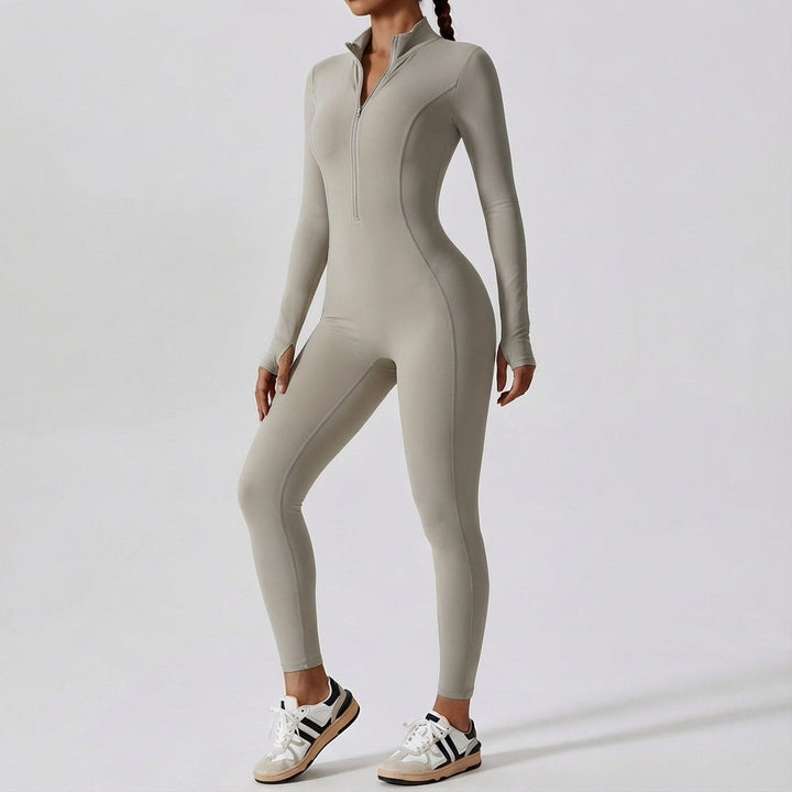 Women's violet stretch activewear, ideal one-piece training suit for dynamic moves
