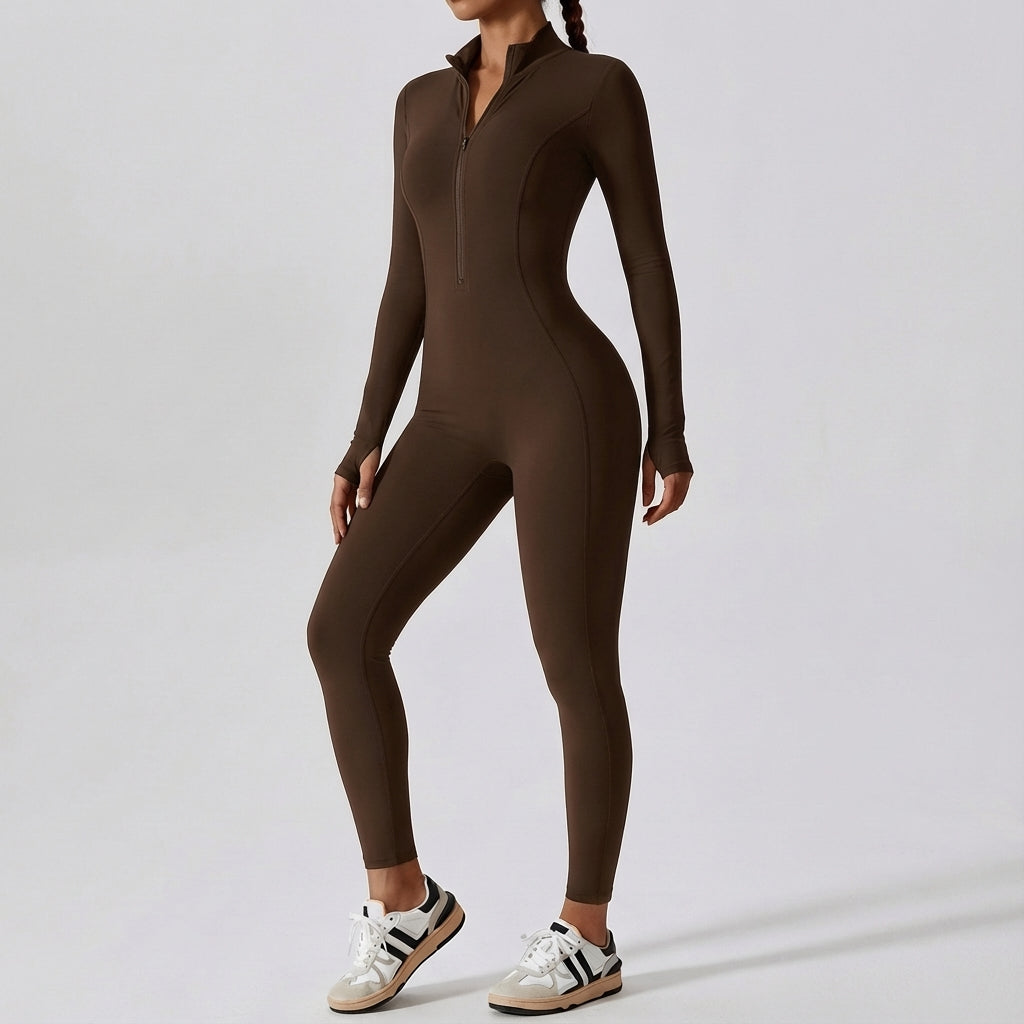 Violet one-piece workout suit for women, moisture-wicking and flexible yoga apparel