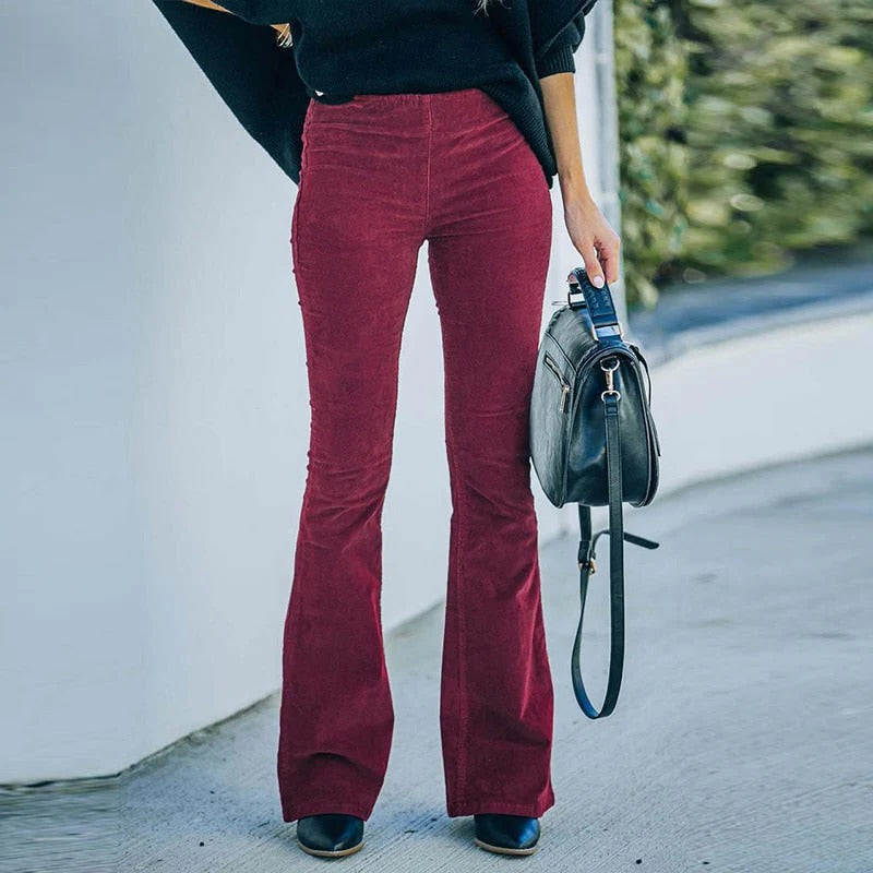 Walker Women's stretch corduroy pants, relaxed fit, offering freedom of movement & stylish comfort.