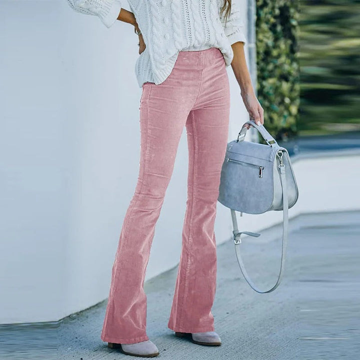 Textured corduroy women's stretch pants, relaxed fit, perfect for casual yet stylish outfits.