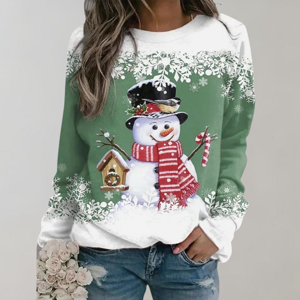 Women's warm Christmas jumper sweater for festive holiday comfort. Cozy winter apparel knitwear.