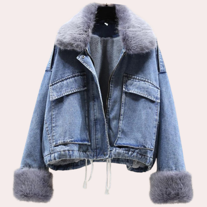 Women's warm denim winter jacket, perfect for cold weather. Stylish and cozy outerwear for daily wear.