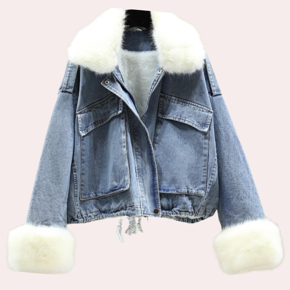 Stylish women's warm denim jacket. Essential winter outerwear for fashion-conscious casual wear.