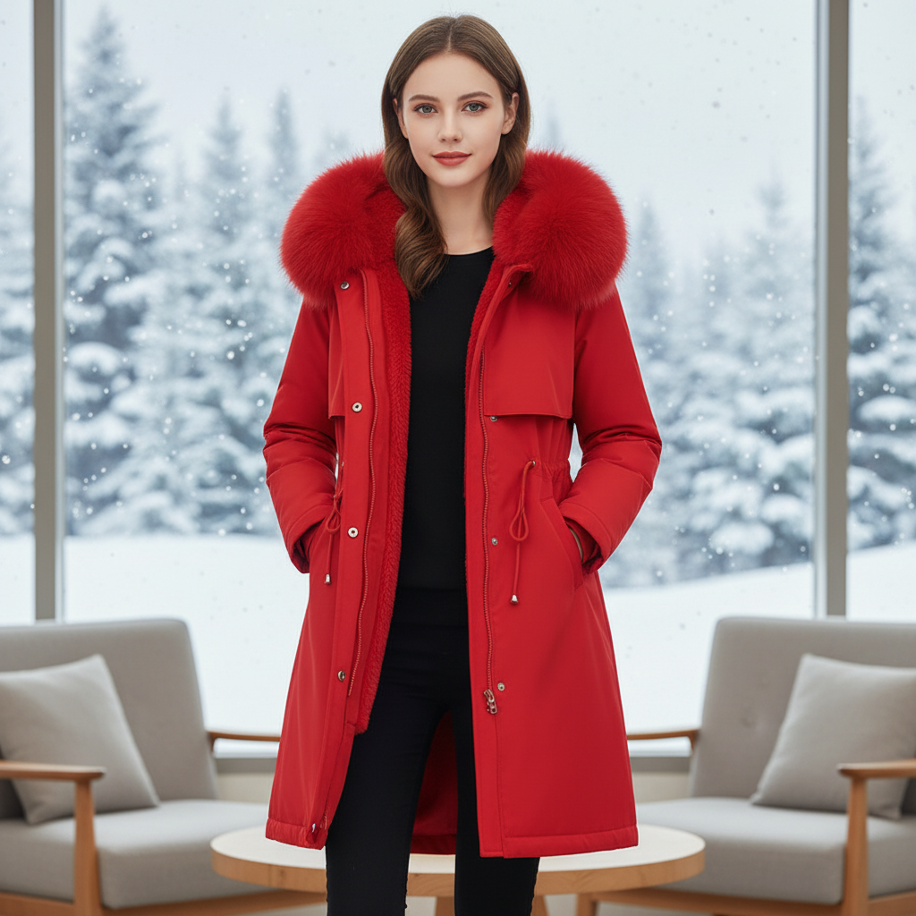 Women's warm fleece lined hooded parka jacket, ideal winter outerwear for casual wear