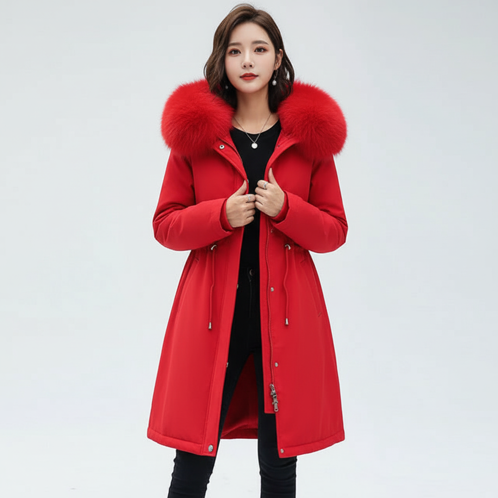 Plus size women's fleece parka with hood, Silvia style, comfortable winter coat