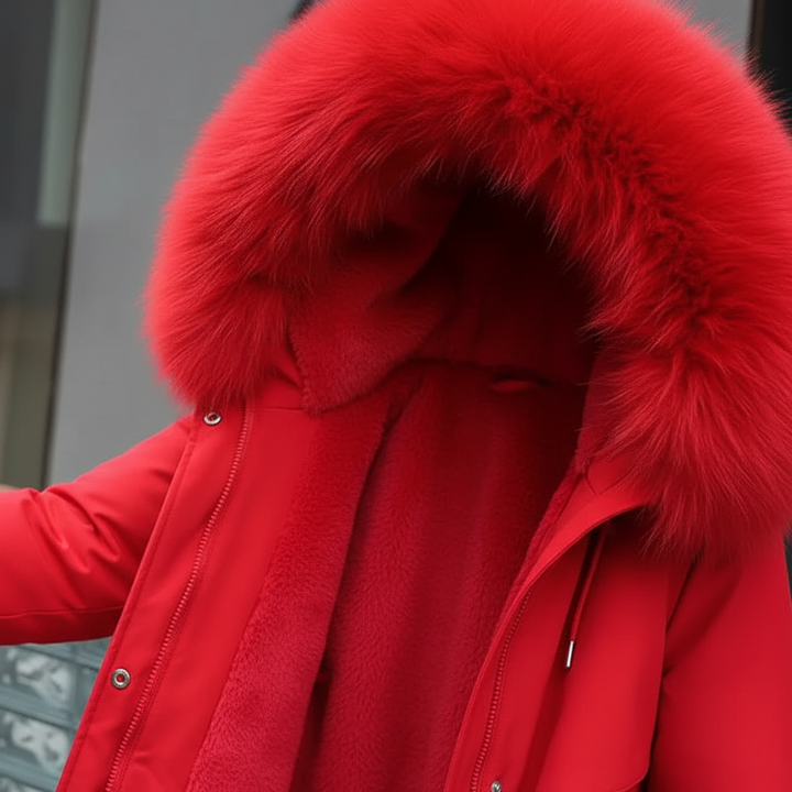 Ladies fashion hooded fleece jacket, warm and cozy parka for cold weather