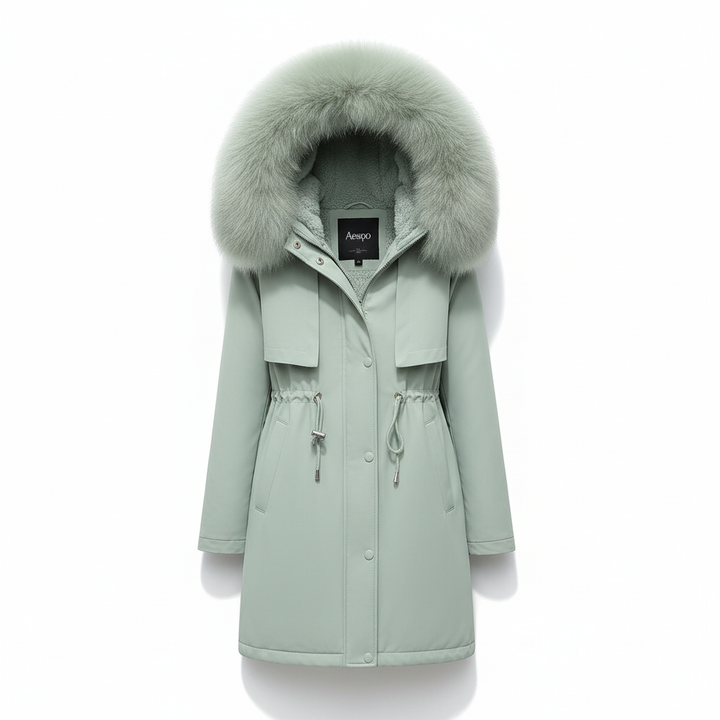Warm women's outerwear parka, fleece lined and hooded for ultimate warmth
