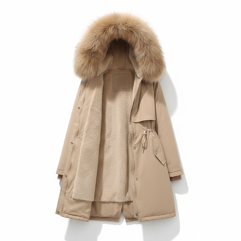 Durable women's fleece lined parka with adjustable hood, practical winter jacket
