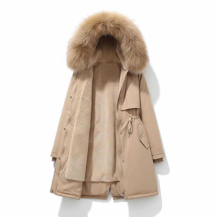 Durable women's fleece lined parka with adjustable hood, practical winter jacket