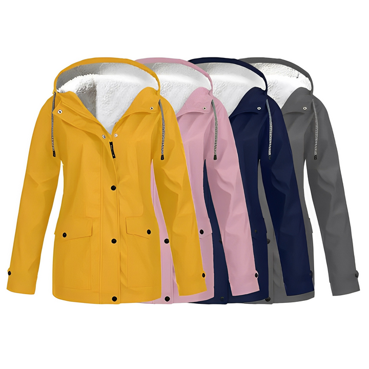 Premium women's waterproof rain jacket, fleece lined for extra warmth and comfort.