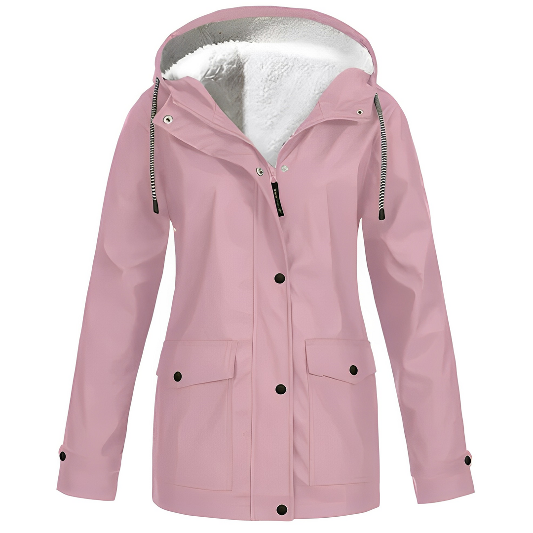 Comfortable women's waterproof windbreaker, featuring a warm fleece lining.