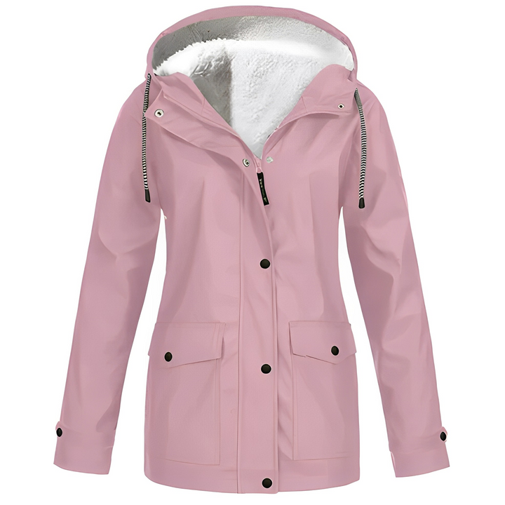 Comfortable women's waterproof windbreaker, featuring a warm fleece lining.