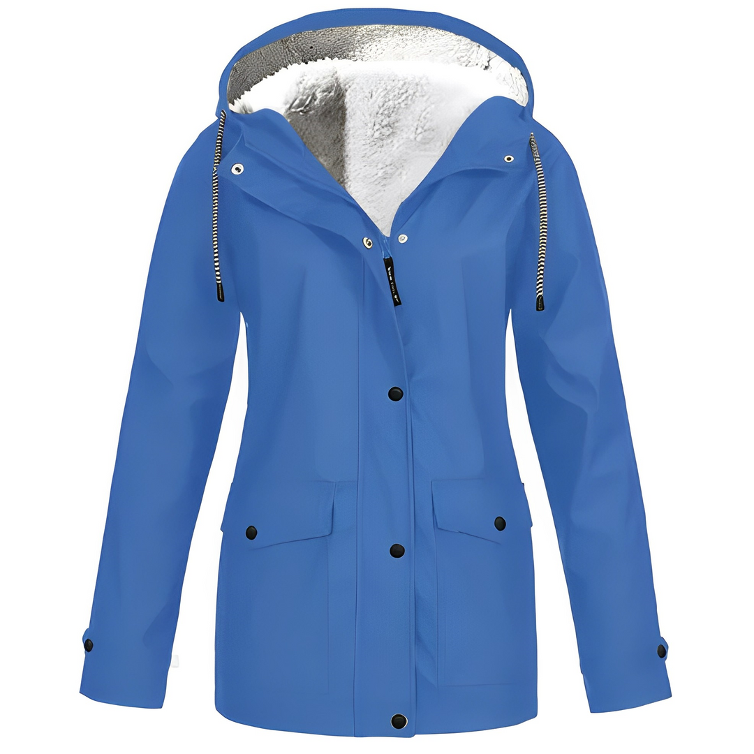 Stylish women's warm rain jacket, fleece lining, waterproof and windproof design.
