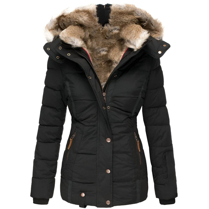 Women's warm quilted hooded puffer jacket, perfect for winter cold weather.