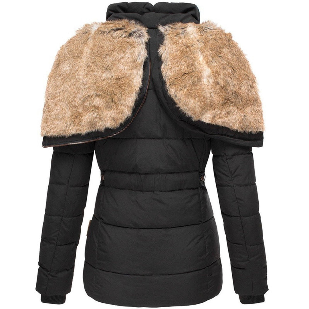 Durable women's warm quilted hooded puffer coat, perfect for cold weather & outdoor activities.