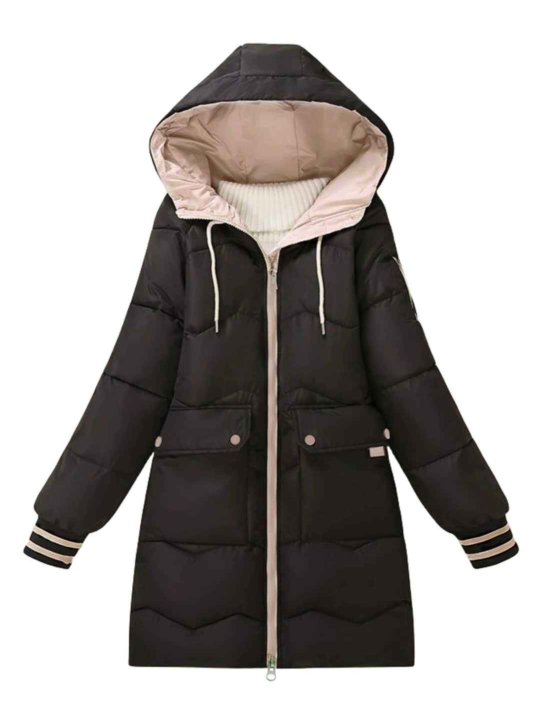 Long sleeve women's quilted zip hoodie jacket, ideal for casual autumn warmth and style.