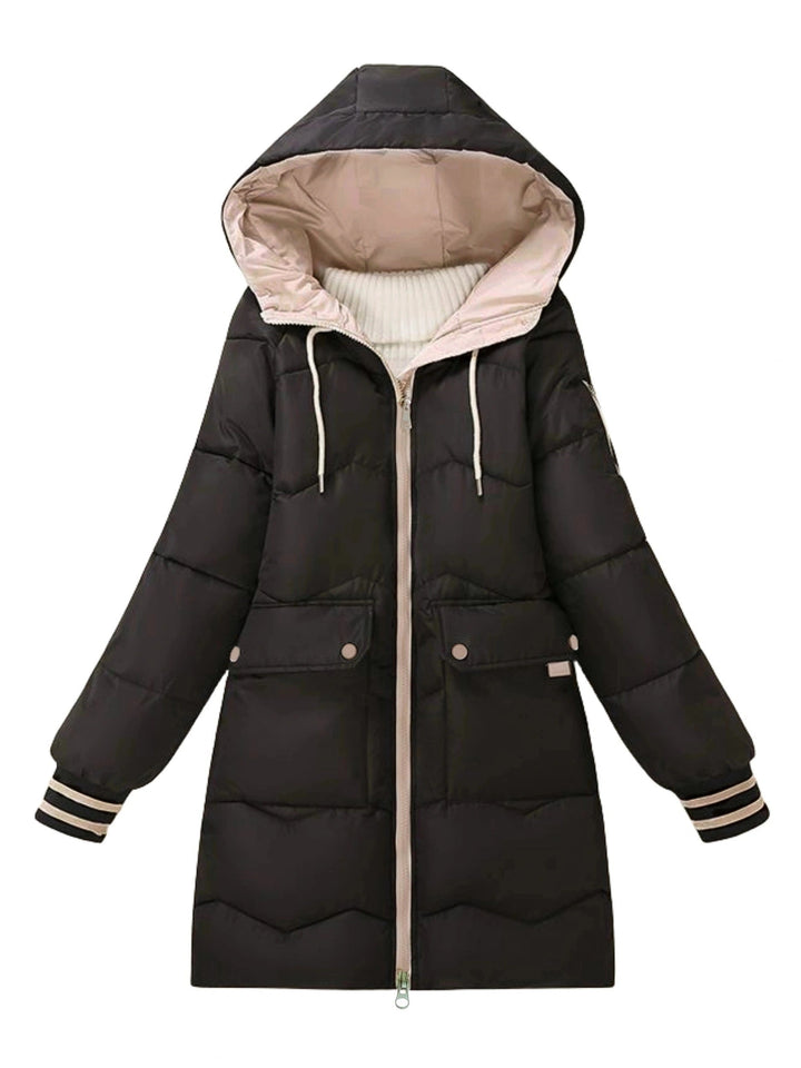 Long sleeve women's quilted zip hoodie jacket, ideal for casual autumn warmth and style.
