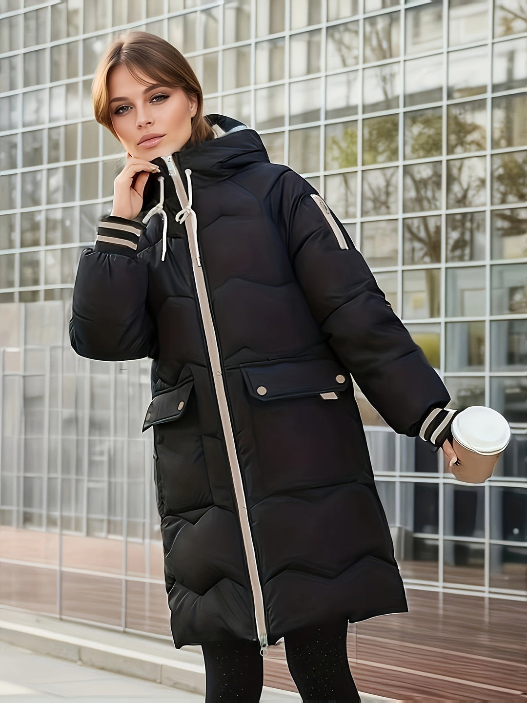 Casual women's quilted zip-up hoodie jacket, ideal for autumn warmth and comfort.