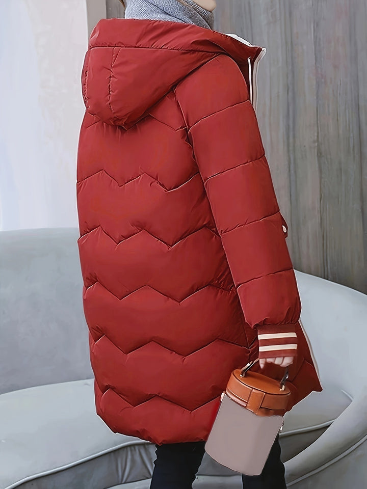 Women's autumn/winter warm quilted hoodie jacket, long sleeve, with full zip.