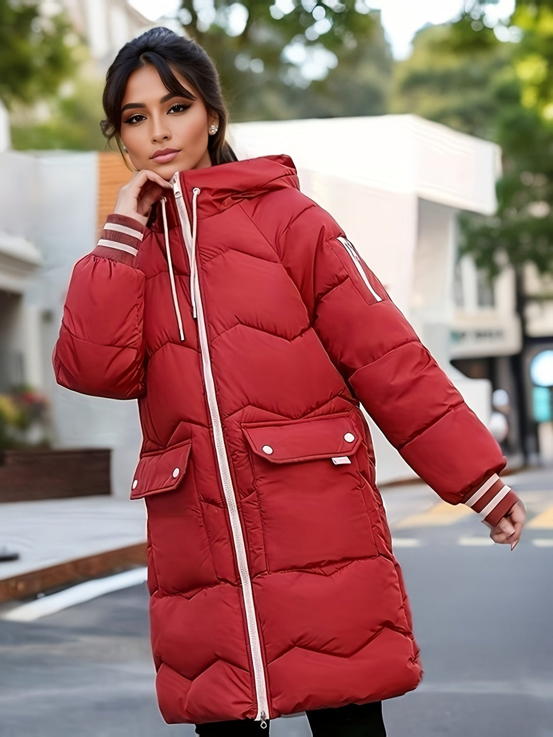 Women's warm quilted hoodie jacket with zipper, an essential winter outerwear item.