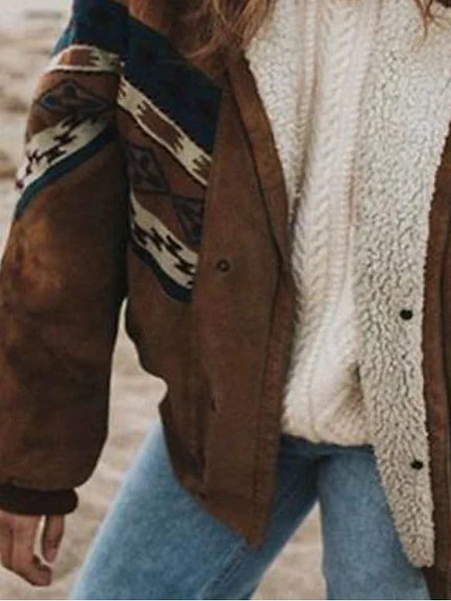 Cozy women's winter coat with a warm retro plush design. A stylish jacket, perfect for cold weather and vintage fashion.