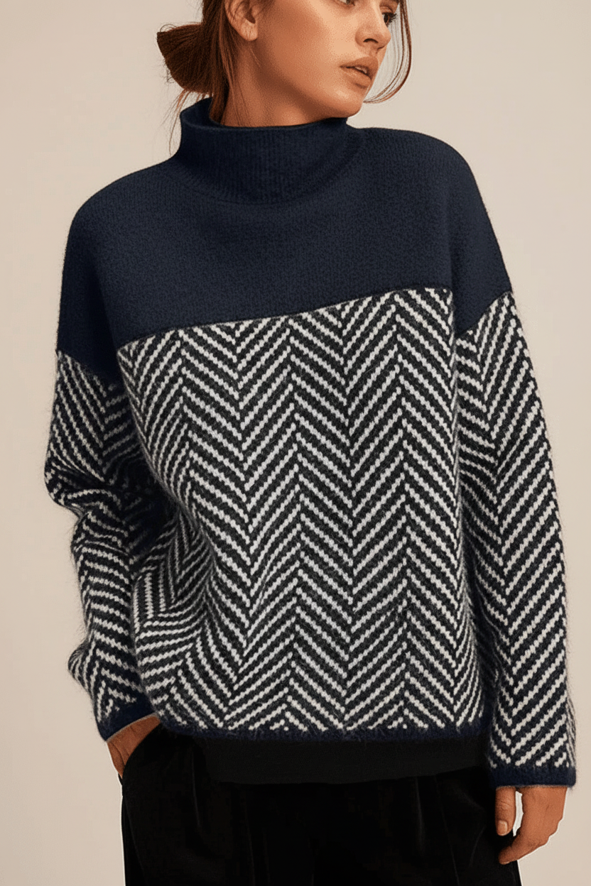 Cozy women's long sleeve stand-up collar sweater, perfect knitwear for everyday comfort in fall & winter.
