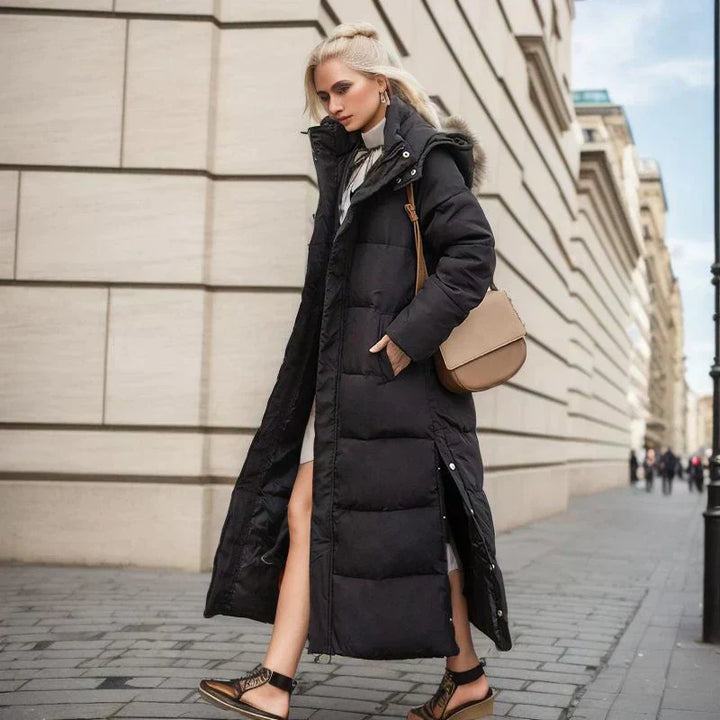 Seasonal women's long winter coat, essential women's apparel for cold weather.