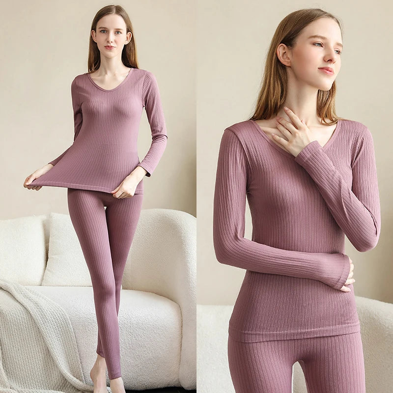 Set of women's thermal shaping underwear, displayed with other winter clothing essentials