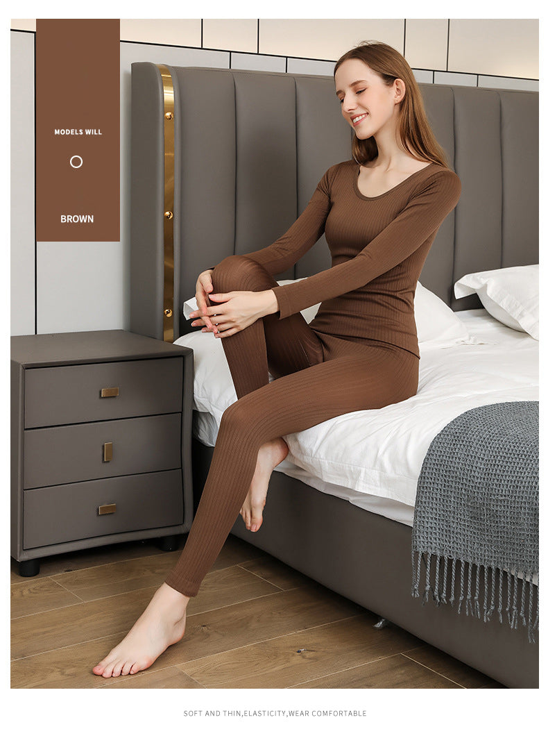 Folded warm thermal shaping underwear set, neatly packed, perfect for travel or storage