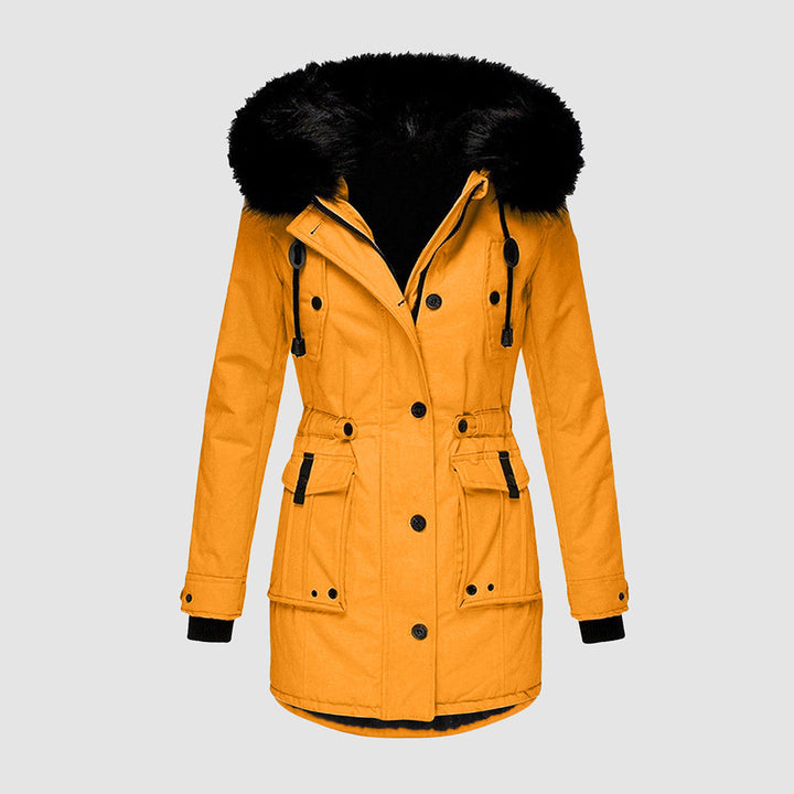 Women's warm winter coat with fleece lining for ultimate cold weather comfort & coziness.