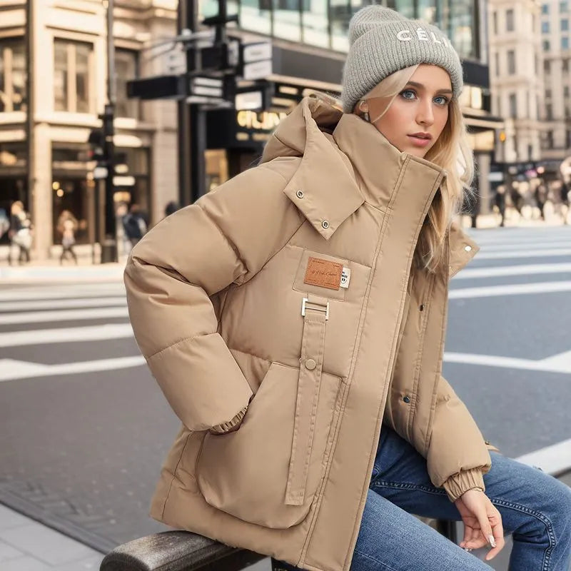 Warm mint green women's parka, a stylish hooded jacket for fall and winter cold weather.