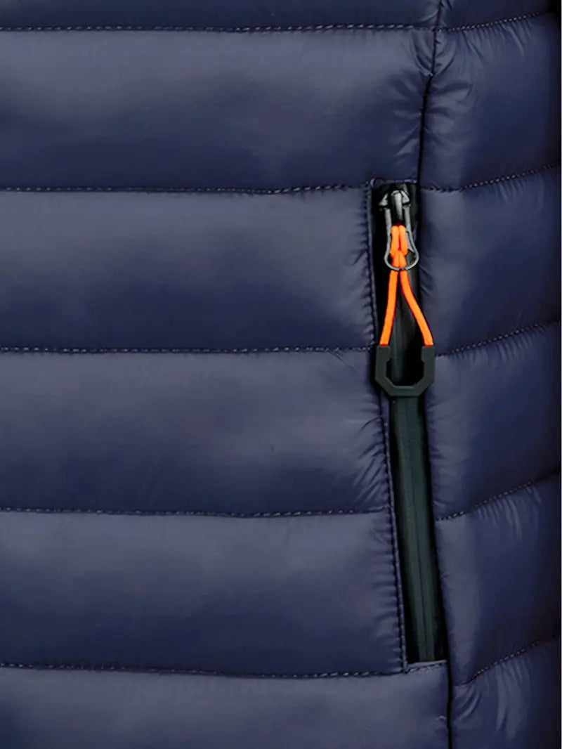 Durable women's winter puffer jacket with hood, warm and water-resistant for protection.