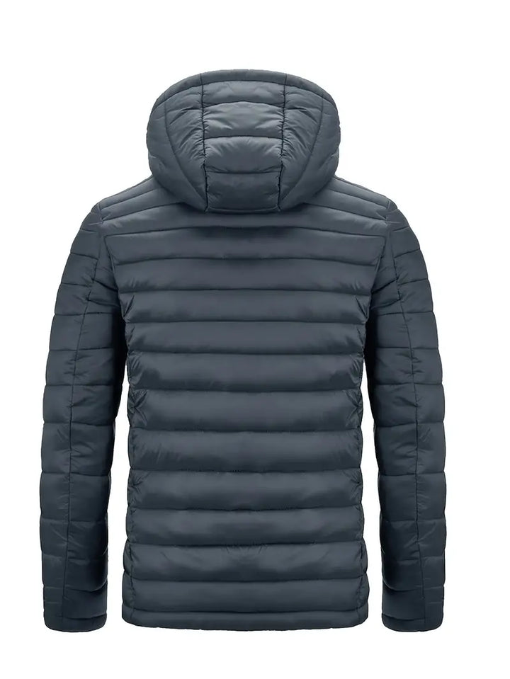 Close-up of women's puffer jacket hood, detailing its cozy lining and warmth features.