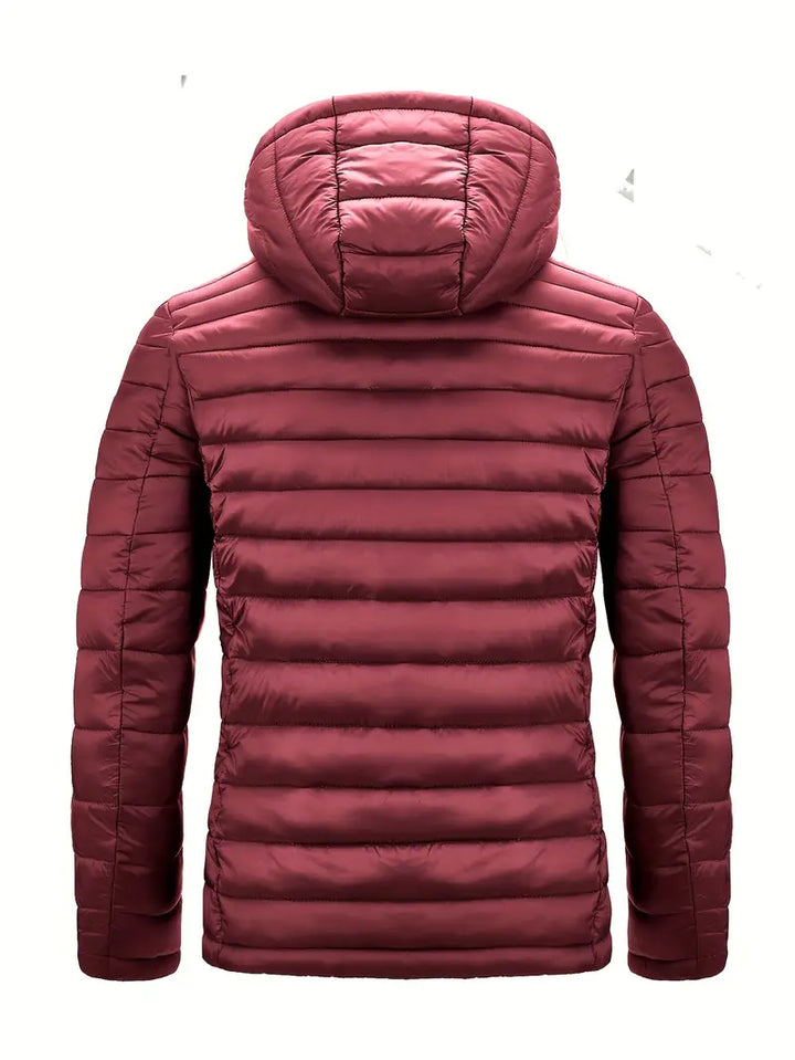 Ladies fashion hooded puffer coat, styled with winter accessories, showing its versatility.