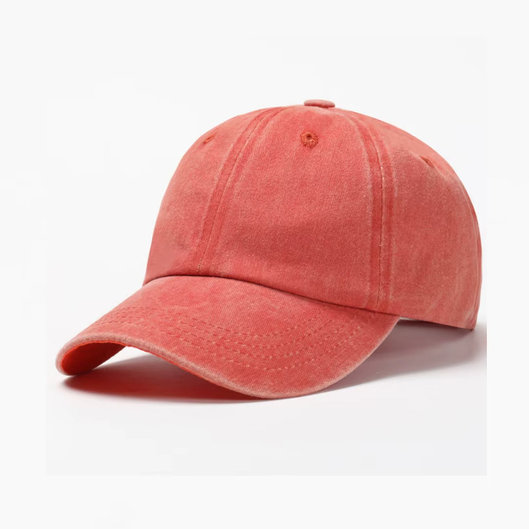Unisex washed cotton baseball cap, adjustable, vintage style, women's essential casual and summer accessory.