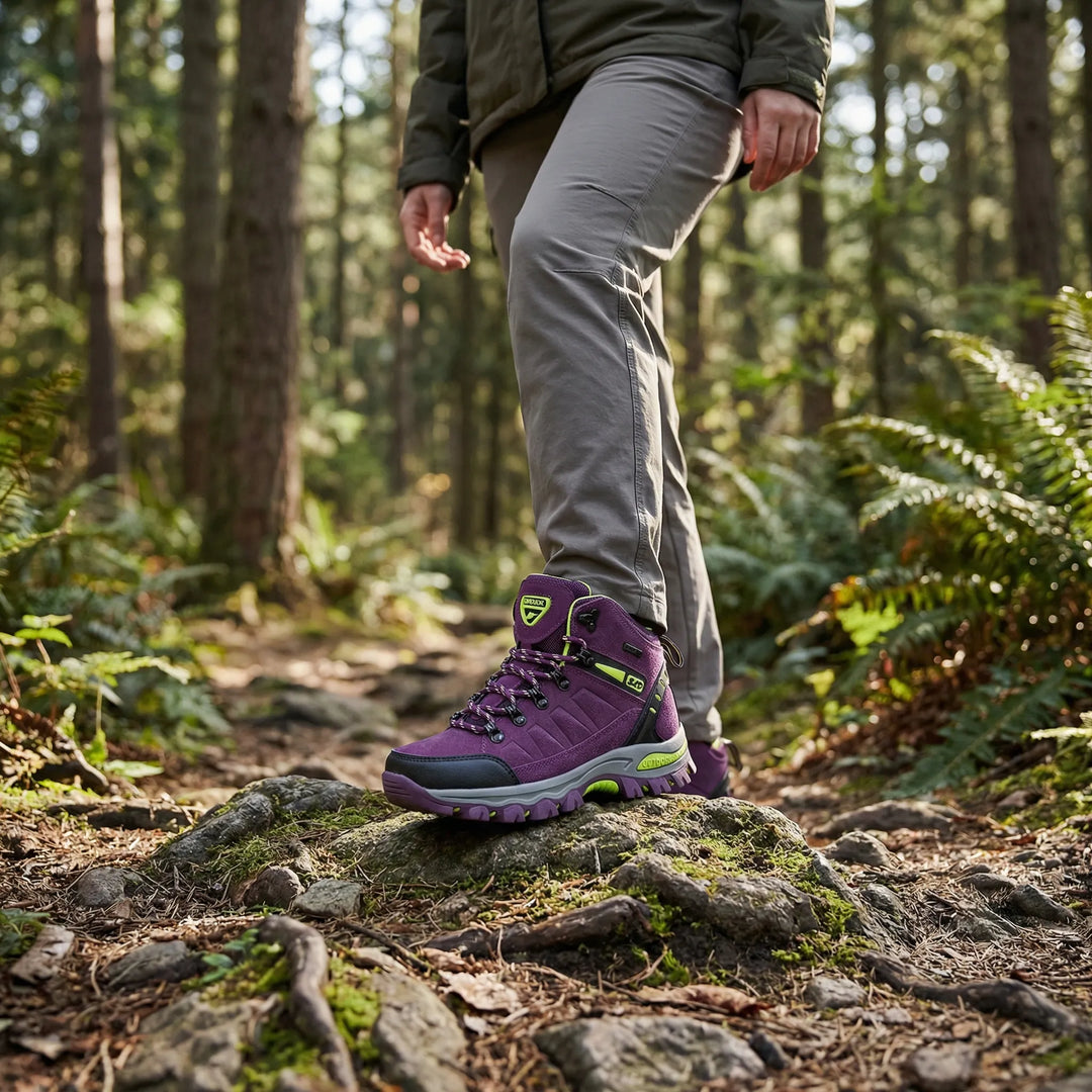 Women's water-repellent hiking boots for outdoor adventures, offering ankle support & comfortable fit on trails.