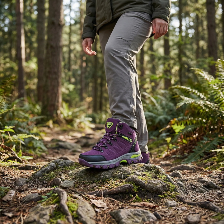 Women's water-repellent hiking boots for outdoor adventures, offering ankle support & comfortable fit on trails.