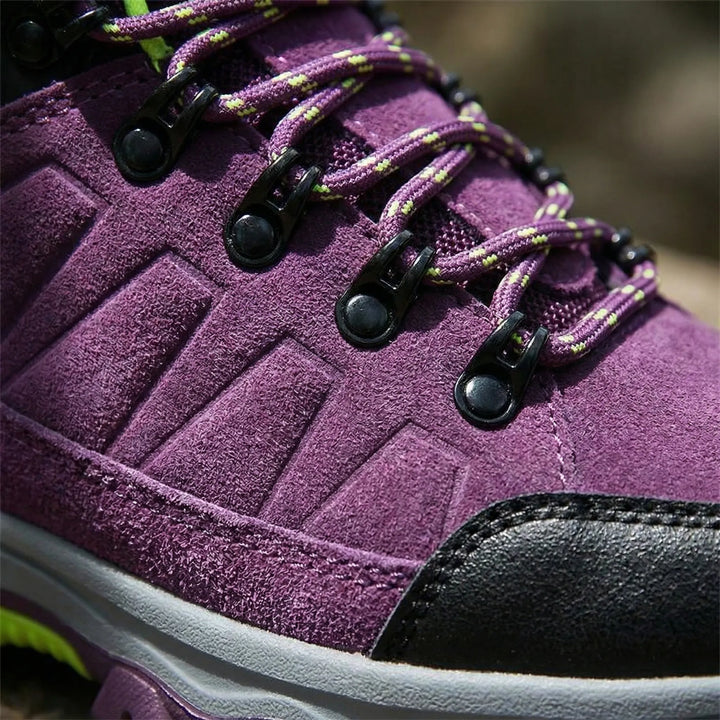 Detail of Women's Sharon water-repellent hiking boots. Durable material for all-weather outdoor adventures.