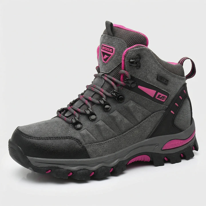 Durable Sharon women's trekking boots with arch support. Water-repellent for long, comfortable outdoor hikes.