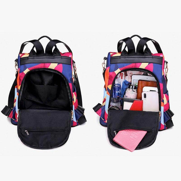 SafeHold anti-theft nylon backpack for women, water-resistant travel bag with secure zippers