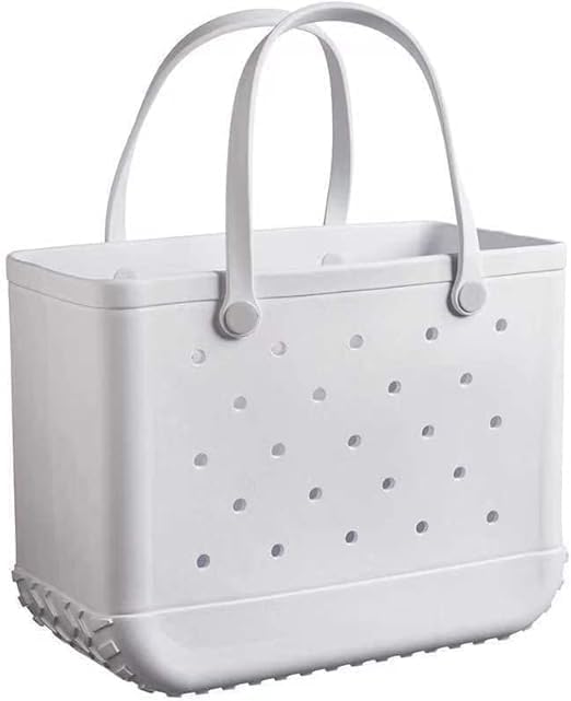 Women's draining pool bag; waterproof basket tote for wet gear.
