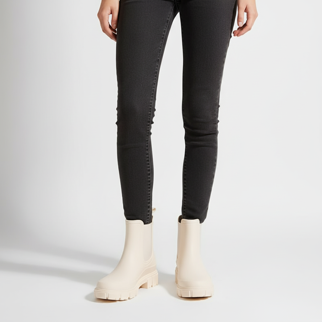 Durable women's ankle rain boots in a classic black, perfect for outdoor wear.