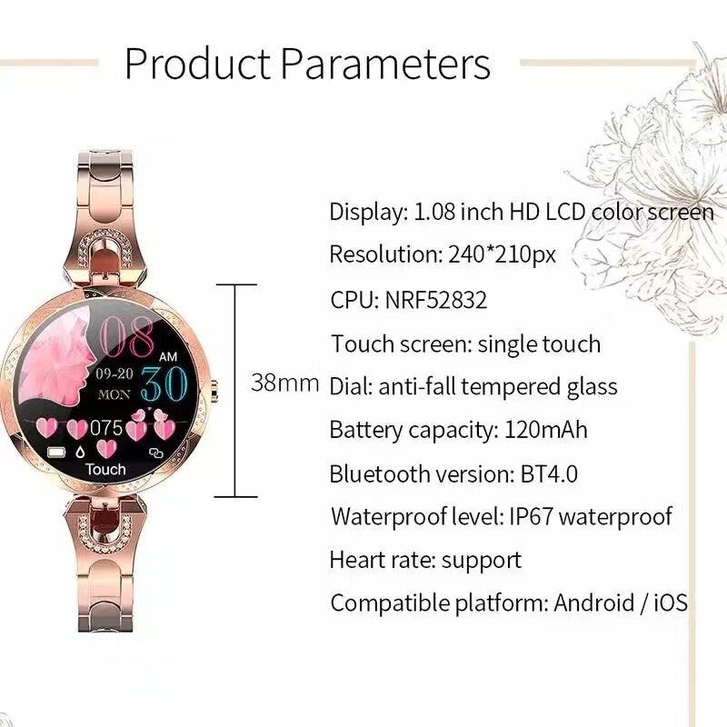Stylish gold ladies sports watch. Waterproof fitness tracker with heart rate, sleep monitor, and activity tracking.
