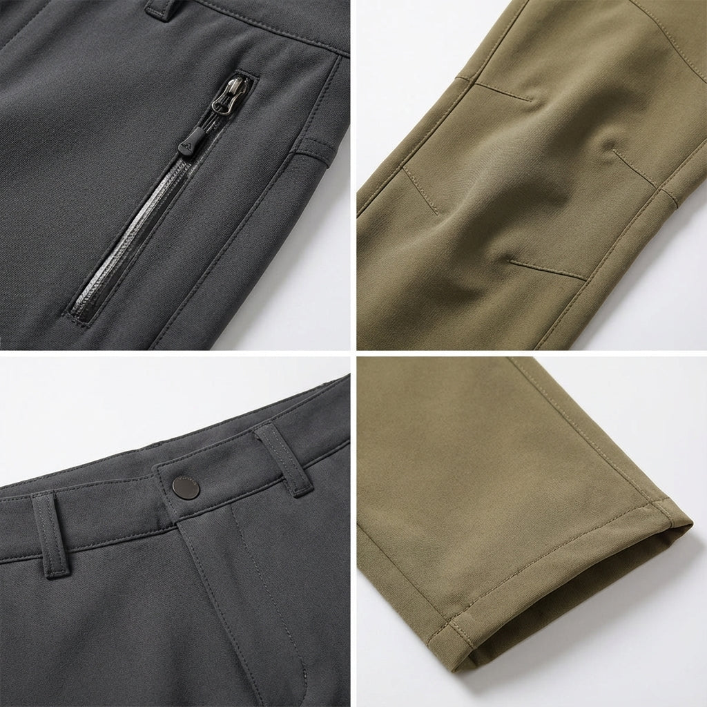 Woman wearing black waterproof fleece-lined outdoor trousers, ideal for winter active sports
