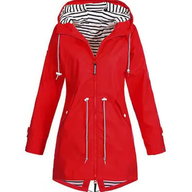 Lightweight women's hooded rain jacket. Practical & stylish waterproof outerwear, perfect for daily wear.