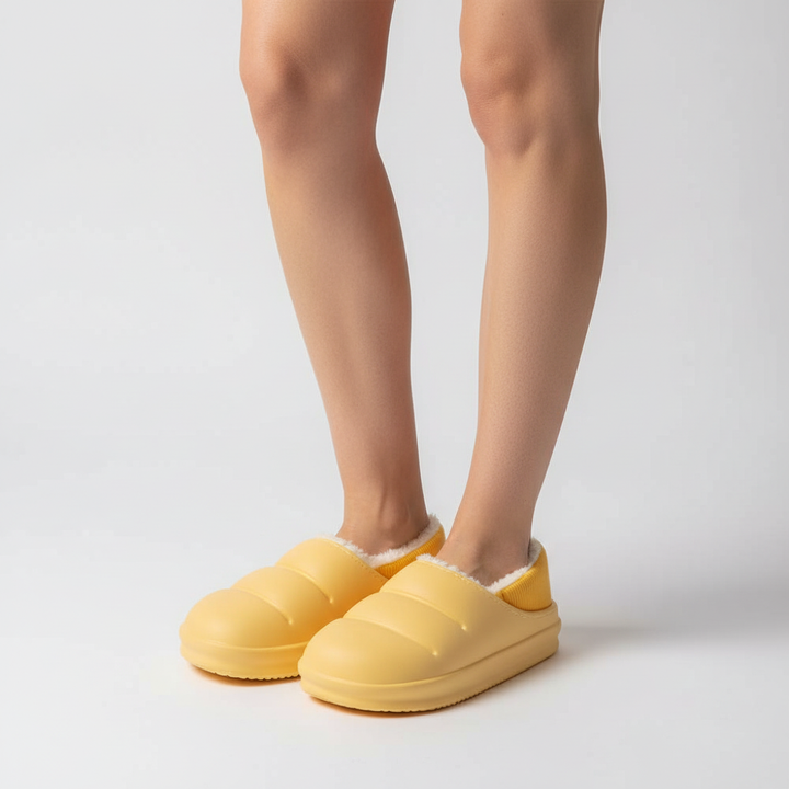 Soft plush-lined women's waterproof slippers, ideal for winter comfort indoors