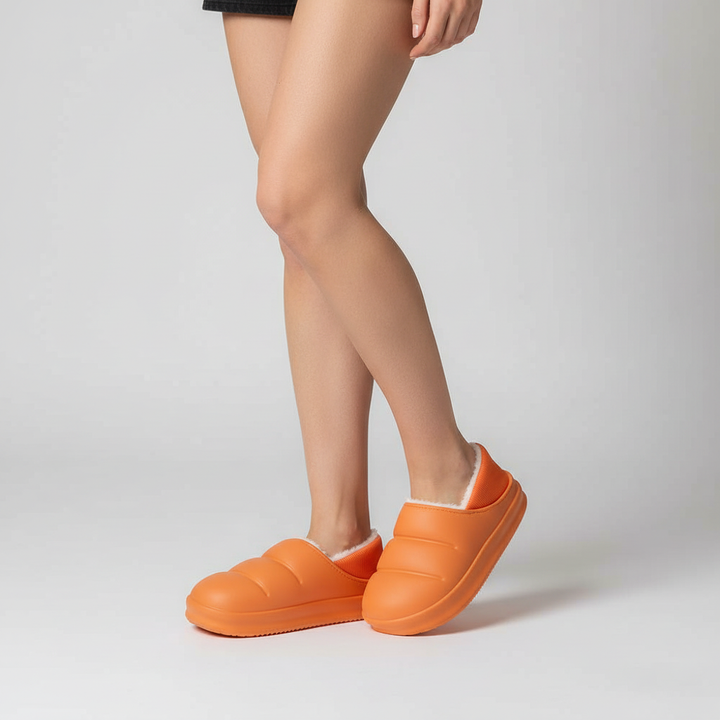 Grey women's waterproof slippers with anti-slip sole, perfect for home