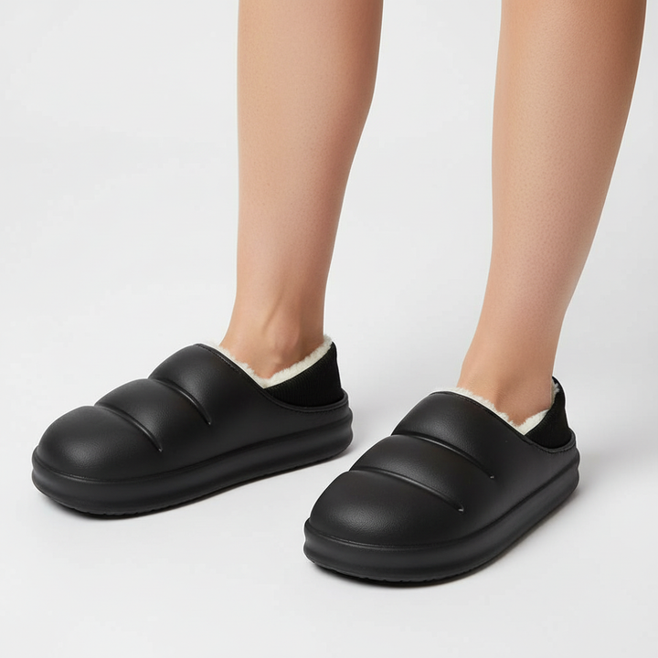 Warm women's winter slippers, waterproof exterior with a comfortable plush interior