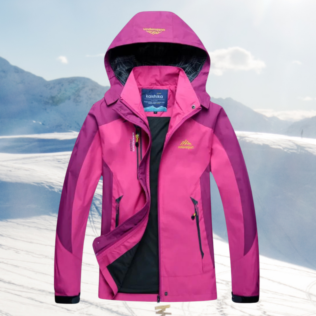 Lightweight women's adventure shell jacket, protective and comfortable for outdoor activities and travel.