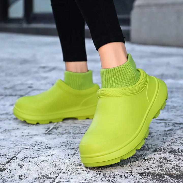 Women's casual waterproof clogs, "Madeline," with a soft knit cuff, perfect as walking shoes.